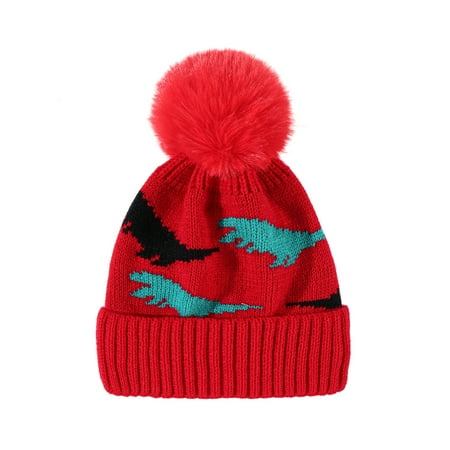 

EUBUY Winter Children Warm Hat Stretch Knit Cute Beanie Hat with Plush Ball for Baby Full Moon Birthday Children Day Family Gathering for 0-3 Years Old Red
