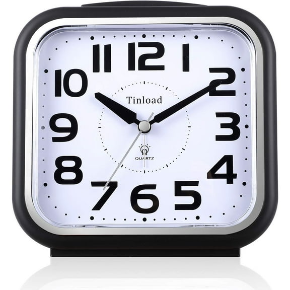 5.5" Large Analog Alarm Clock Silent Non Ticking, Gentle Wake, Beep Sounds, Increasing Volume, Battery Operated Snooze and Manual Light, Easy Set, Black (Best for Elder)