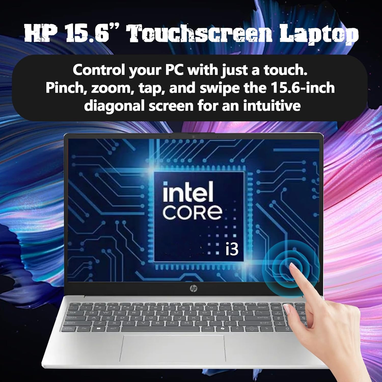 HP Touchscreen Laptop, Intel Core i3-1315U, 16GB RAM, 512GB SSD, 15.6" 250 nits Anti-Glare Display, Copilot-AI Chat, Windows11 Pro Computer for Business & Students
