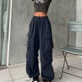 thumbnail image 2 of UVEASISHA Womens Cargo Parachute Pants Baggy Y2k Hiking Elastic High Waist Pants Drawstring Wide Leg Sweatpants with Pockets Ahorros de verano Navy XXL, 2 of 7