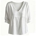 thumbnail image 6 of Plus Size Women's V Neck Peplum Lace Blouse 3/4 Sleeve Casual Loose Fit, 6 of 6