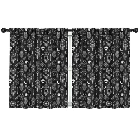 Blackout Kids Curtains,Black White Gothic Dreamcatcher Owl Skull Pattern Childrens Insulated Curtains Set Of 2,Bedroom Essentials,Toddler Room Decor 42x54in(106x137cm)