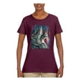 thumbnail image 2 of Howling Wolves into the Night Sky with Stars and Stripes | Womens Animal Lover Graphic T-Shirt, Maroon, Large, 2 of 3
