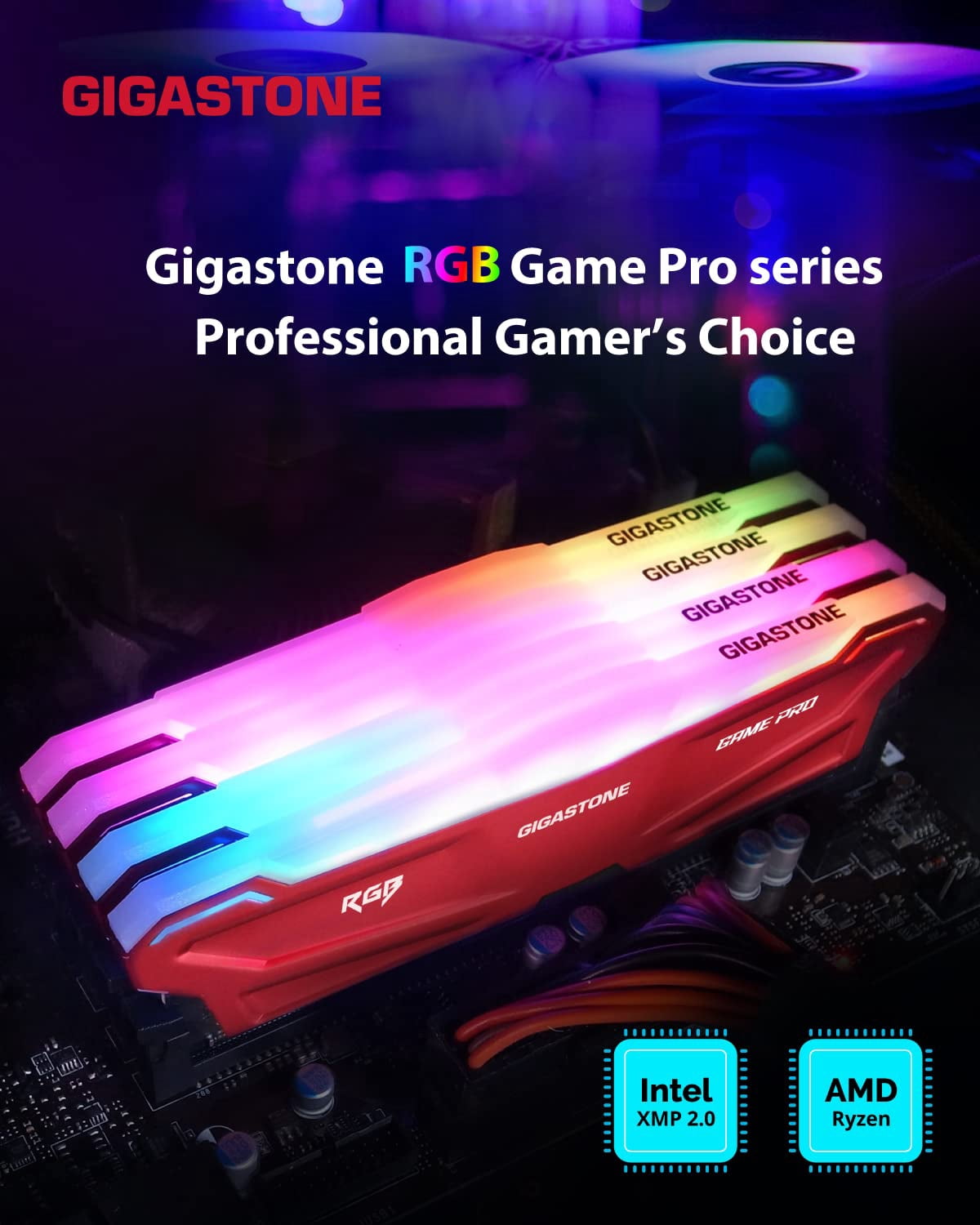 DDR4 RAM】 Gigastone Red RGB Game PRO Desktop RAM 32GB (2x16GB
