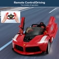 thumbnail image 2 of Licensed Ferrari LaFerrari Racing Ride On Car 12V Kids Electric Car with Remote Control, Openable Hydraulic Scissor Doors, Leather Seat, Spring Suspension, Lights, MP3, Powered Wheels Racing Car, Red, 2 of 8