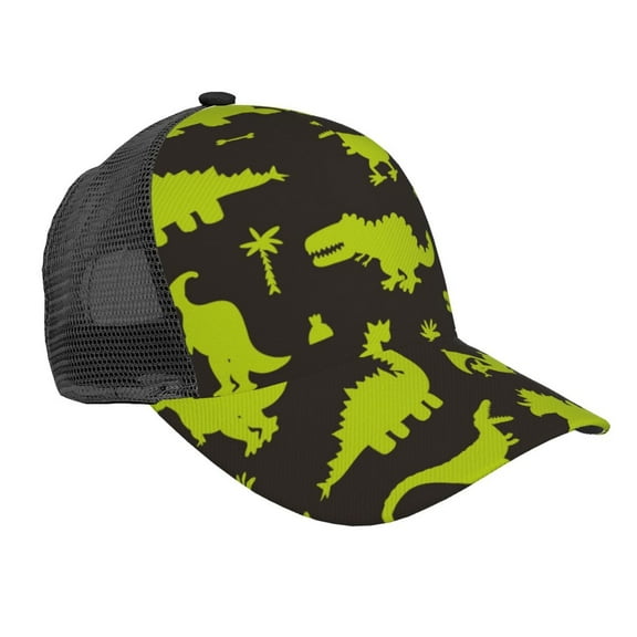 Lsque Cute Cartoon Dinosaurs Printed Trucker Hat - Baseball Cap for Men Women - Breathable Mesh Side, Adjustable Fit - for Casual Wear
