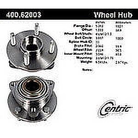 Centric (400.62004E) Wheel Hub Assembly Fits select: 2005-2010 CHEVROLET COBALT, 2004-2007 SATURN ION LEVEL 2