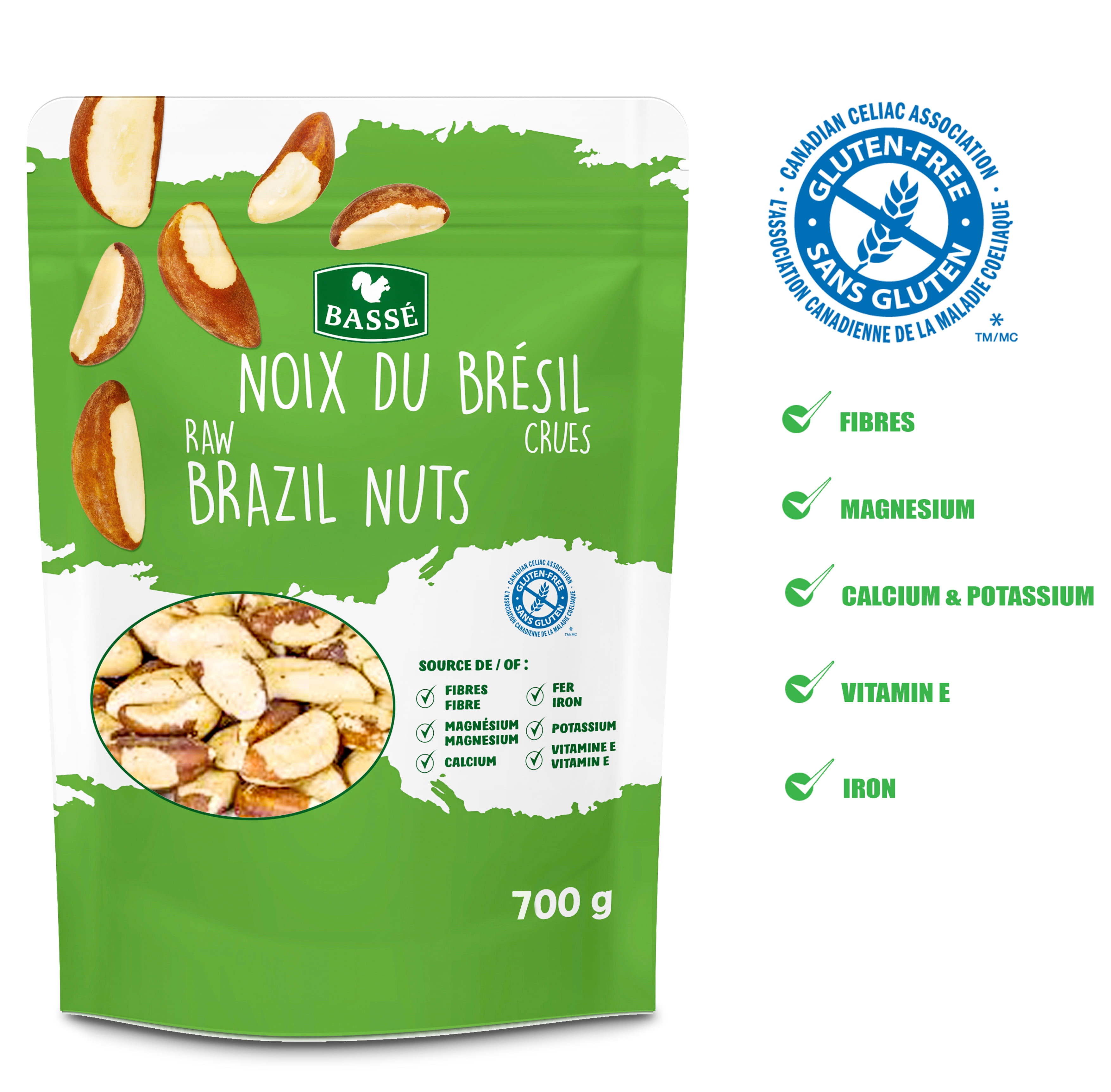 Basse Raw Brazil Nuts, Shelled, Whole, Unsalted, Resealable Bag, Gluten