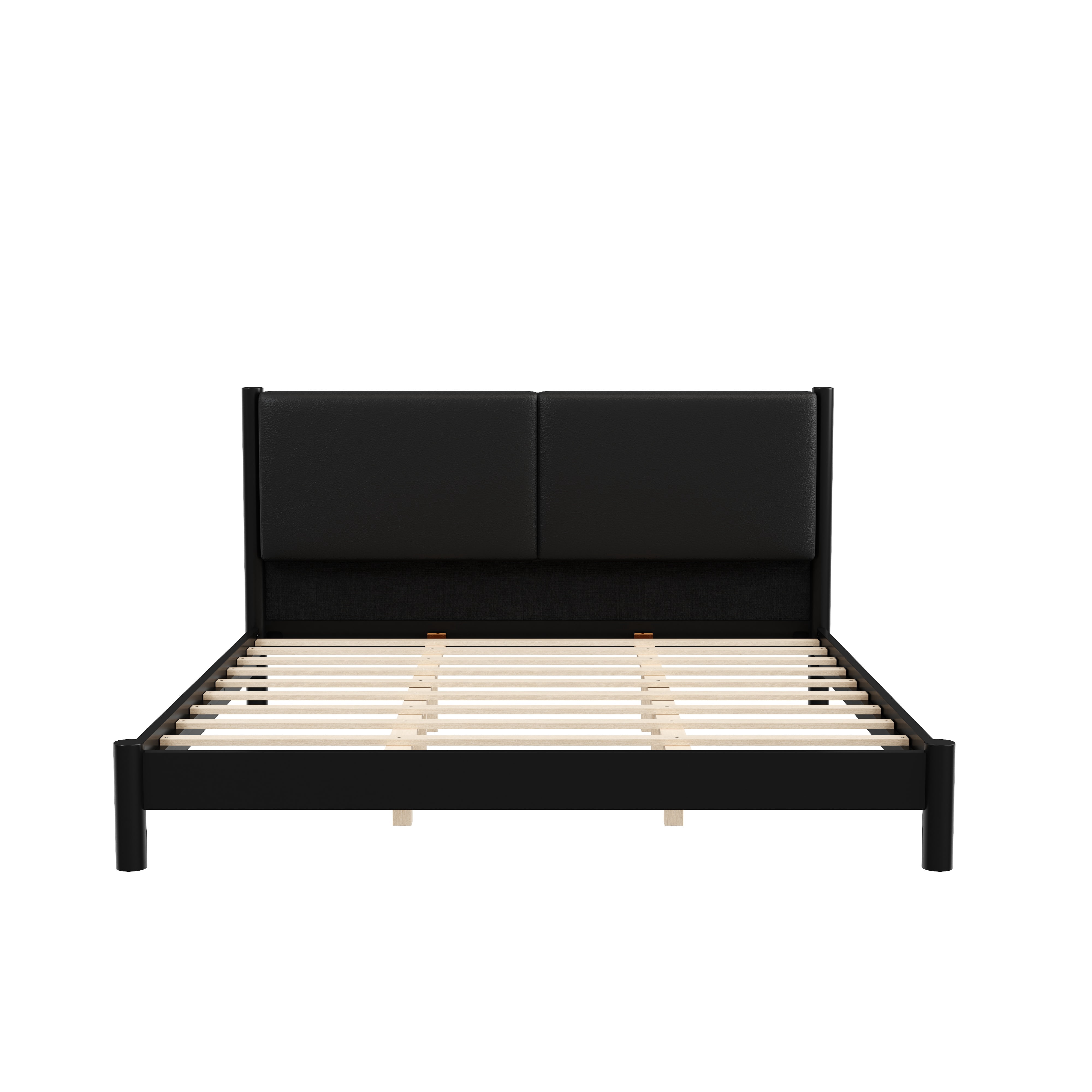 Euroco Wood King Size Platform Bed with PU Leather Headboard, No Box Spring Needed, Black