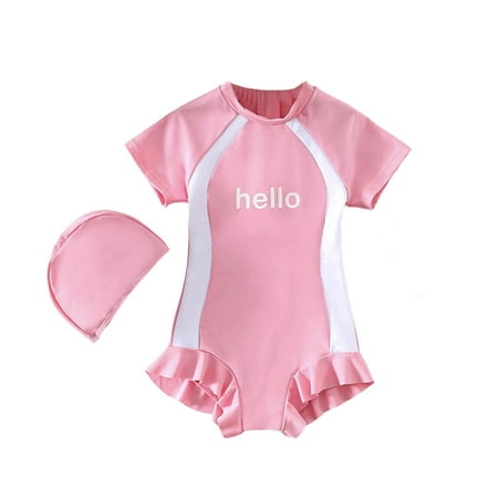 XEGLSBU Girls Swimsuit Size 10 1 Piece Girls Long Sleeve Swimsuit UPF 50 Sun Rash Guard Swimwear for Toddler Kids Beach Pool Pink Size 2-3 Years