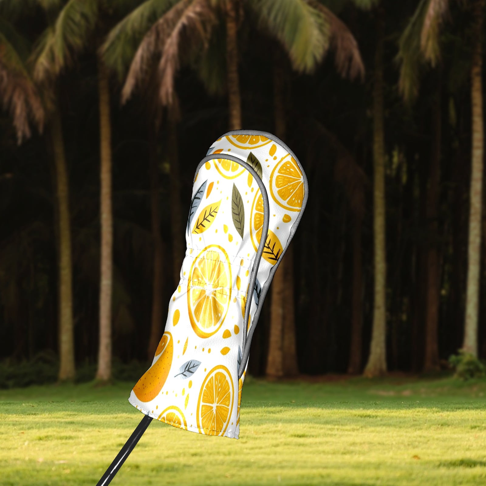 Golf Head Covers Orange Pattern for Driver, Wood & Hybrid, Premium Waterproof PU Leather with Plush Lining, Vibrant Golf Gifts