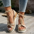 thumbnail image 2 of Platform Wedge Sandals for Women 2025 Rhinestones Pearl Flower Beach Summer Open Toe Strappy Dress Sandals, 2 of 8