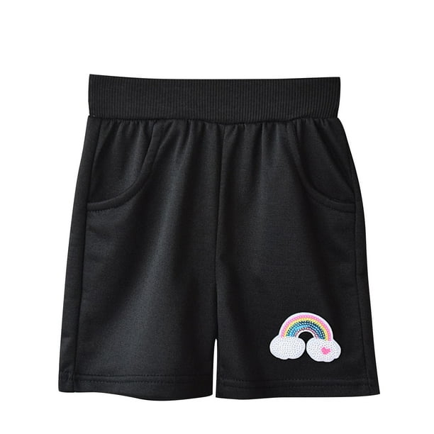 Odeerbi 1-10 Años Niños Niñas Deportes de Bermudas Pantalones Cortos Arco Iris Bordado Entrenamiento Pantalones Cortos de Algodón Atlético Pantalones de Longitud Media