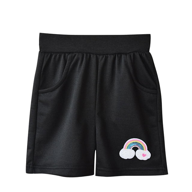 Odeerbi 1-10 Años Niños Niñas Deportes de Bermudas Pantalones Cortos Arco Iris Bordado Entrenamiento Pantalones Cortos de Algodón Atlético Pantalones de Longitud Media