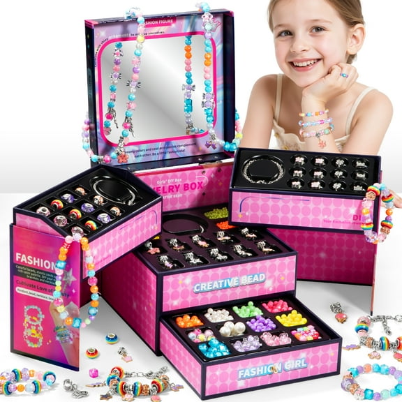 IHAHA Charm Bracelet Making Kit for Girls Ages 8-12, DIY Jewelry Making Kit & Craft Set with Beads, Charms & Necklace Kit Birthday Christmas Gift for Kids 4-6 7 8 Years Old Girl