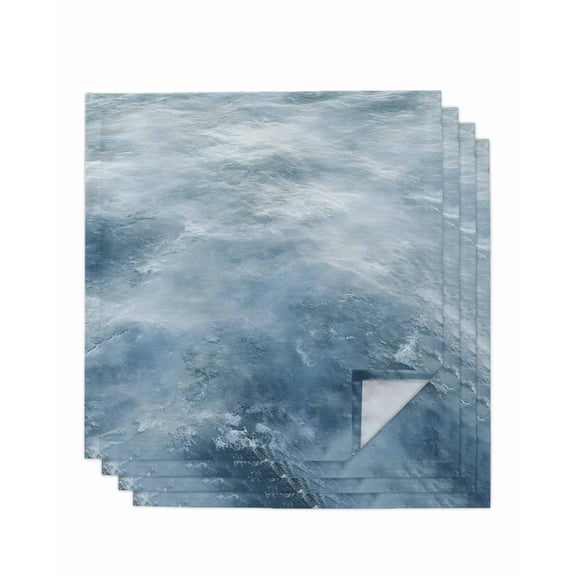 nqOlkjepod Blue Ocean Cloth Napkins Set of 4 Reusable Dinner Napkins, Modern Waves Monochrome Sea Shore Landscape Cocktail Napkin Washable Table Napkins for Wedding/Holiday Party/Baby Shower 20"x20"