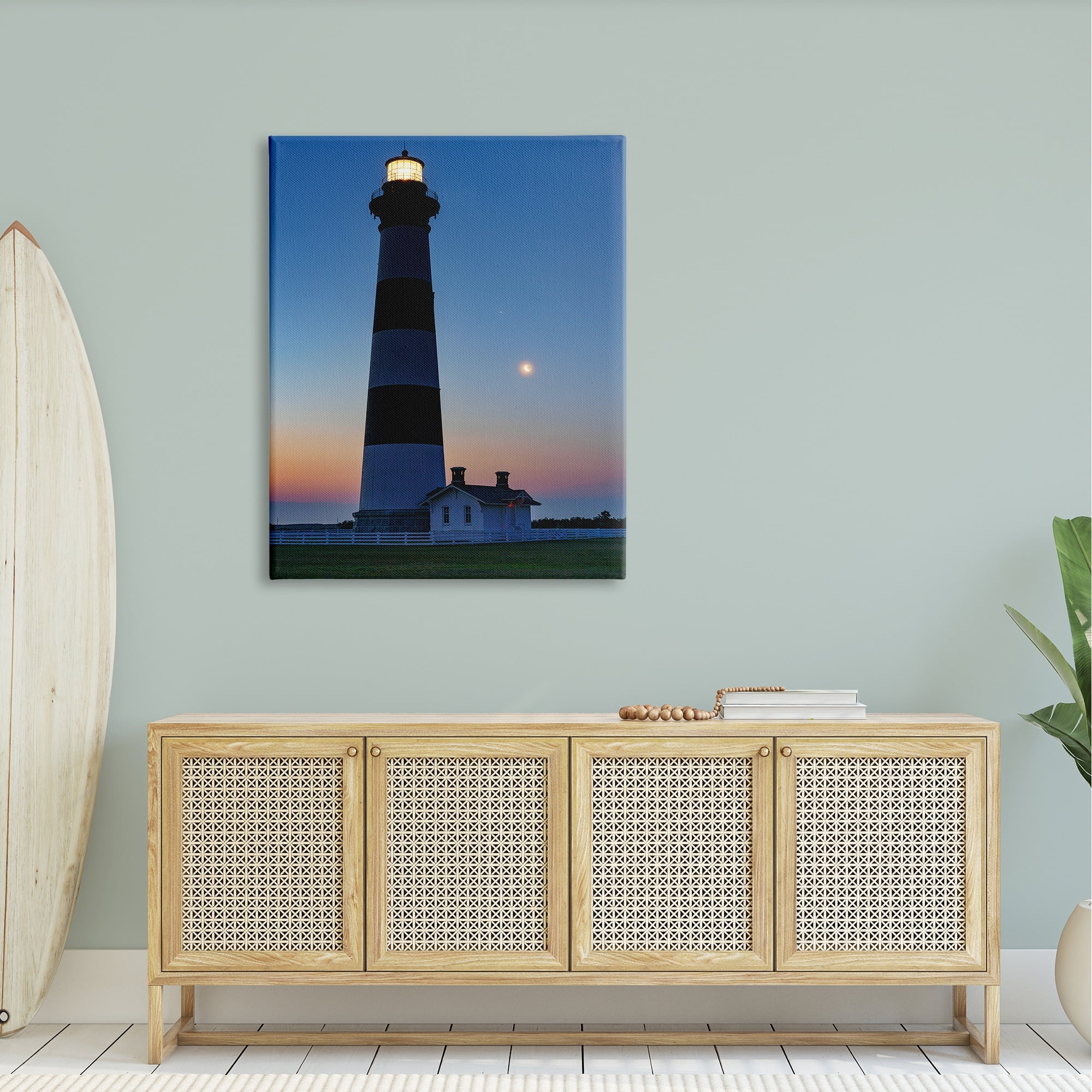 Stupell Blue Moonlit Lighthouse Coast Landscape Photography Gallery Wrapped Canvas Print Wall Art