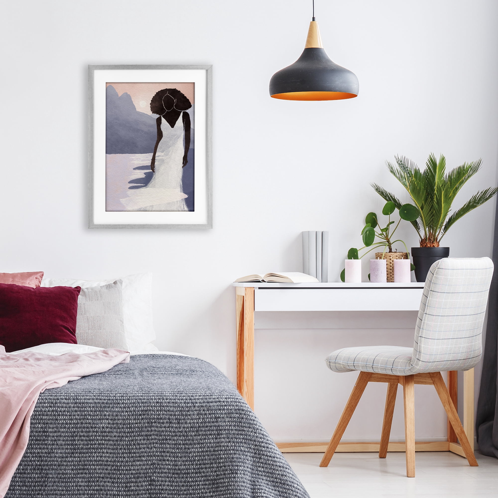 Stupell Industries White Gown Silhouette at Sunset Gray Framed Print Under Glass, design by Yuyu Pont
