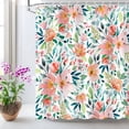 thumbnail image 2 of Pink Floral Shower Curtain, Flowers with Green Leaf Fabric Bathroom Curtains Set with Hooks, Blue and Pink Shower Curtains Blossom Bathroom Decor 72x72 Inches Machine Washable, 2 of 6