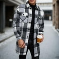 thumbnail image 2 of Mens Plaid Trench Coat Single Breasted Casual Long Jackets Button Down Lapel Shirt Jacket Fashion Thick Warm Overcoat, 2 of 4