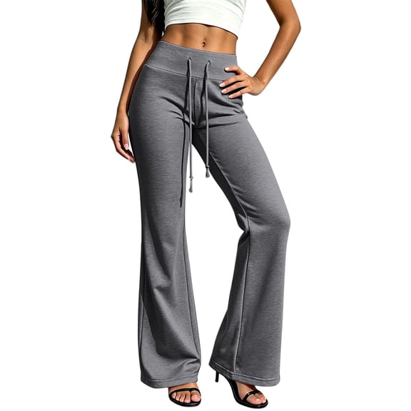 cocolona Womens Casual High Waist Flare Sweatpants Elastic Waist Drawstring Wide Leg Workout Yoga Pants with Pockets
