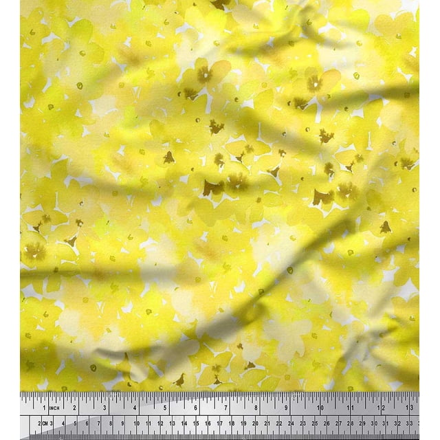 Soimoi Poly Georgette Fabric Flower Watercolor Decor Fabric Printed Yard 52 Inch Wide