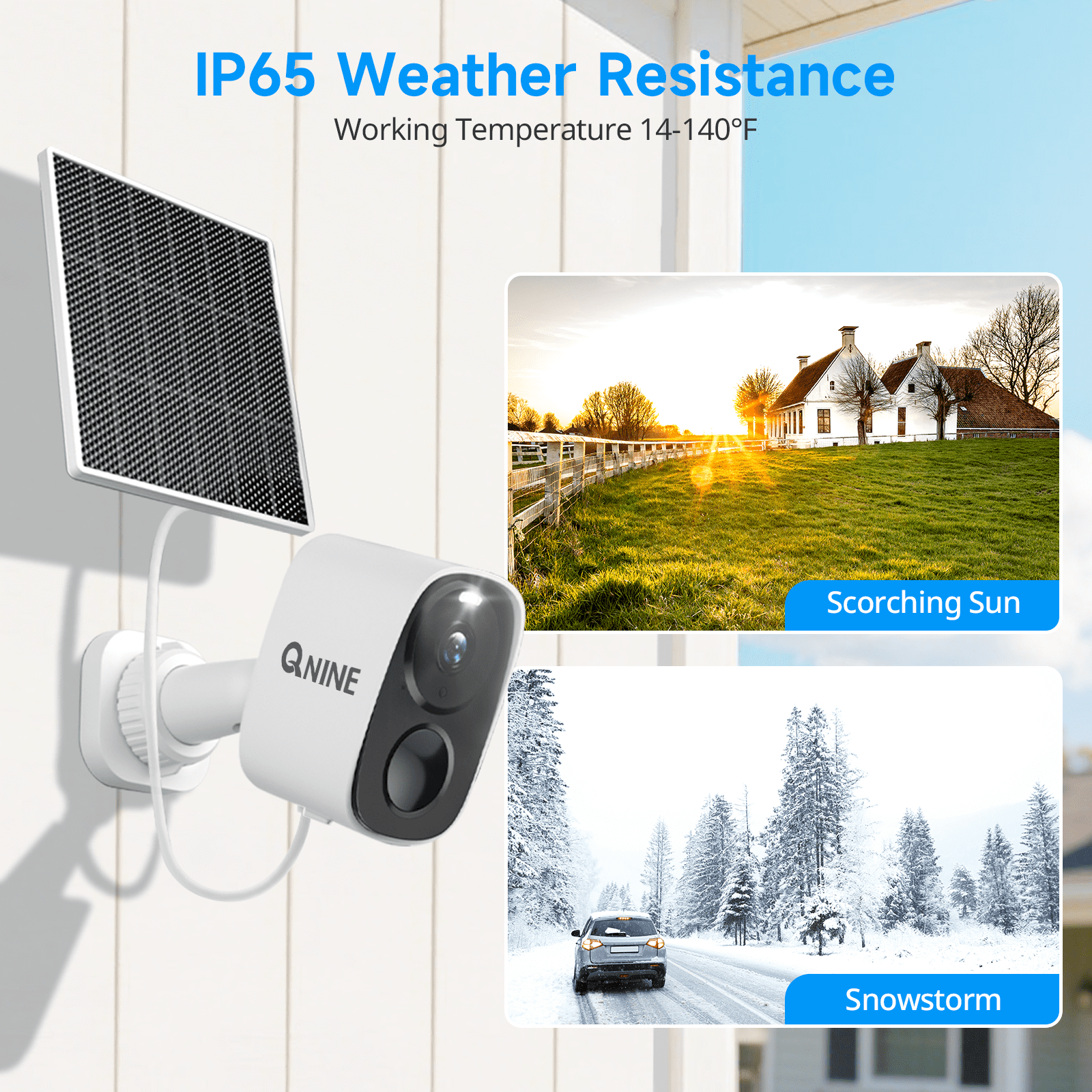 QNINE Solar Security Camera Outdoor Surveillance Camera for Home Security System with Night Vision, PIR Detection, 5G WiFi and Works with Alexa