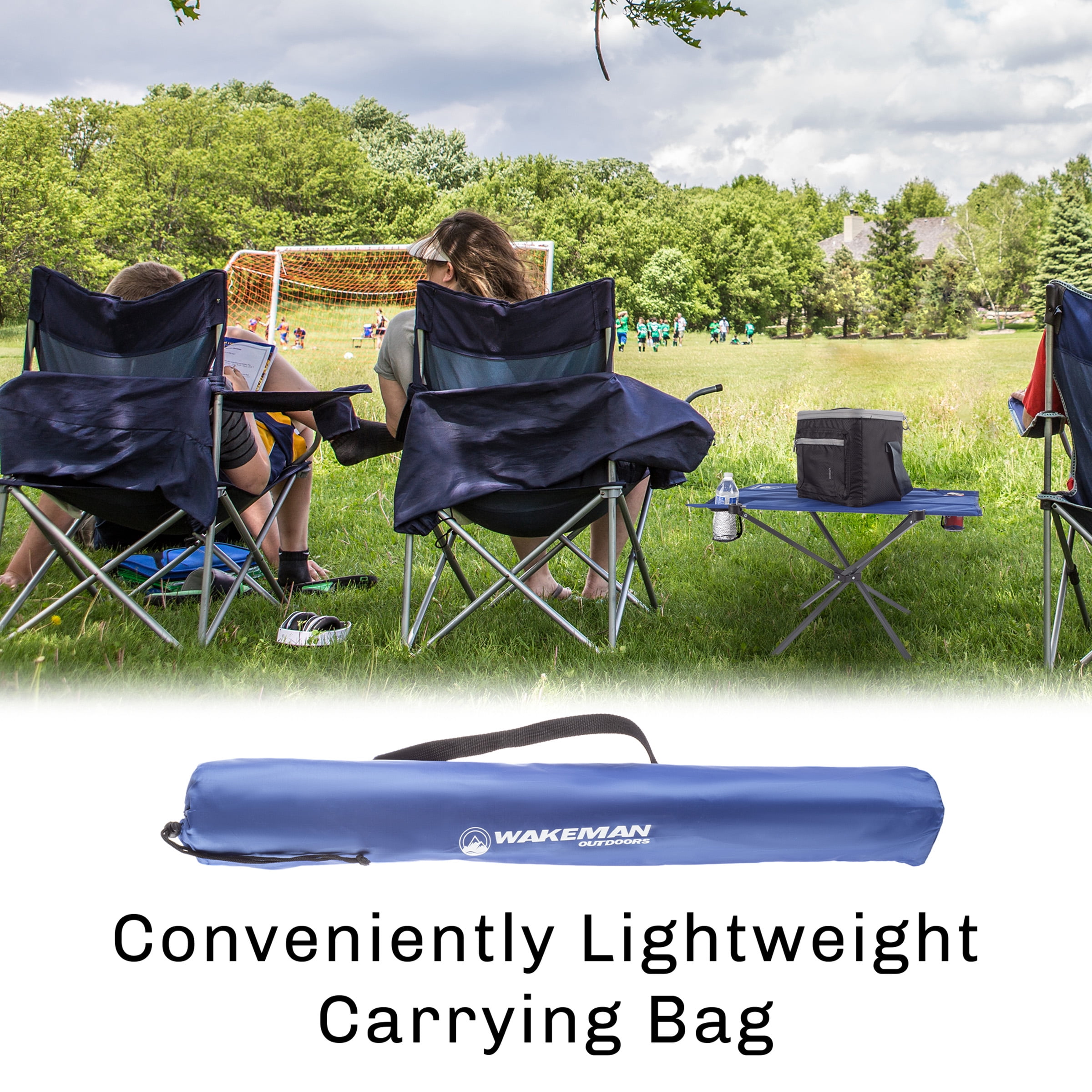 Camp Table-Outdoor Folding Table with 2 Cupholders and Carrying Bag-For Camping Hiking Beach Picnic or Sporting Events by Wakeman Outdoors (Blue)