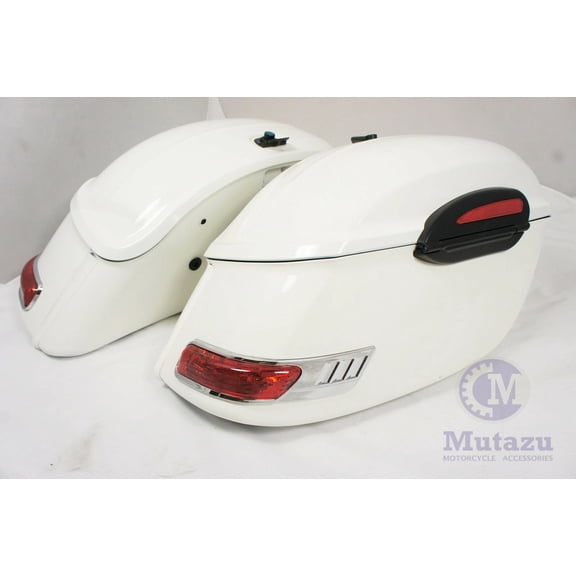 WHITE RS Universal Hard Bag Saddlebags For Honda Suzuki Kawasaki Harley Yamaha Victory