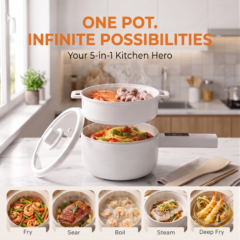 Suodoka Smart Electric Hot Pot, 2 Qt, White with Touch Screen photo 8