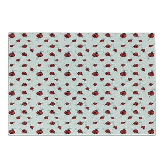 Ladybugs Cutting Board, Ladybug Dotted Wings Swirls and Curves Pattern Animal, Decorative Tempered Glass Cutting and Serving Board, Small Size, White Black, by Ambesonne