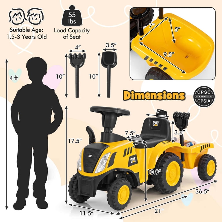 Costway Caterpillar Tractor Ride-On with Shovel & Trailer photo 3