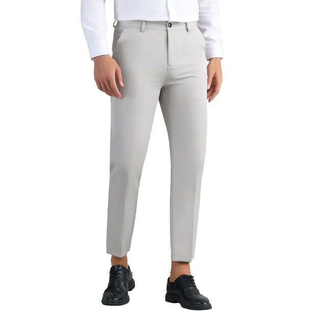 Pantalón de vestir de negocios INSPIRE CHIC para hombre con cierre de cremallera, frente plano, color sólido