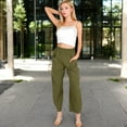 thumbnail image 2 of Women's Wide-Leg Elastic Waist Pants with Side Pockets - Large, Olive Green, 2 of 7