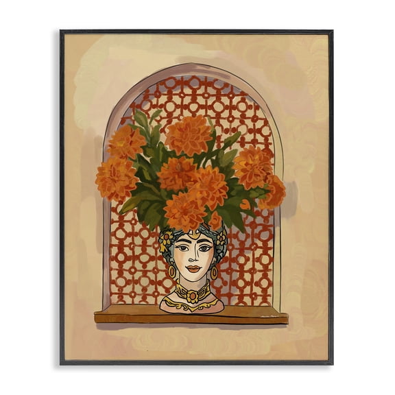 Stupell Industries Ornate Flower Head Vase Black Framed Giclee Art, design by Amelia Noyes
