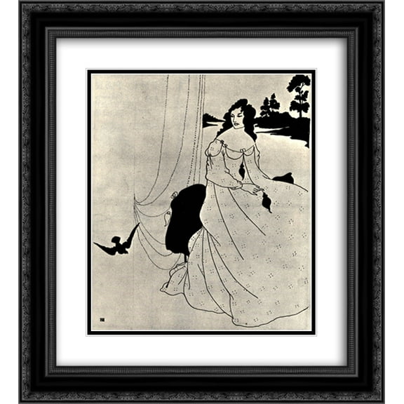 Aubrey Beardsley 2x Matted 20x22 Black Ornate Framed Art Print 'A Book of Fifty Drawings, front cover'