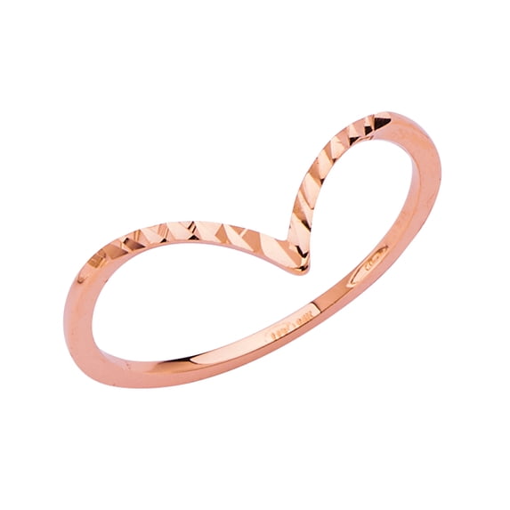 FB Jewels 14K Gold Ring Round Cubic Zirconia Pink V-Shape Ladies Diamond-Cut Band Size 8.5