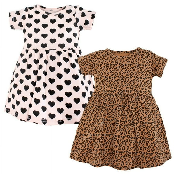 Hudson Baby Girls Cotton Dresses, Leopard And Hearts, 0-3 Months