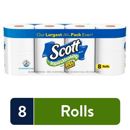 Scott Rapid-Dissolving Toilet Paper, 8 Toilet Paper Rolls, Bath Tissue for RV & Boats