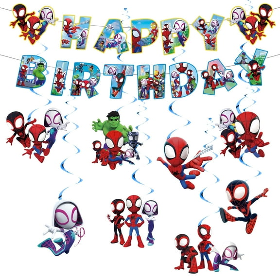 Spidey and His Amazing Friends Happy Birthday Party Decorations Spidey Theme Birthday Banner Hanging Swirls Set for Birthdays Party Supplies