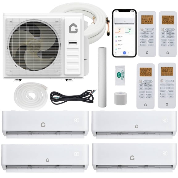 3 Zone 35000 BTU Ductless Mini Split Central Air Conditioner & Heating System - 22.5 SEER2 - Wall Mount - WiFi - Pre-Charged Condenser - 9K 9K 9K 9K BTU,Installation Kit
