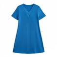 thumbnail image 6 of IUYRTFE Women Solid Color Short Sleeve V Neck Ribbed Dress Casual Loose Fit Summer Mini Dress, 6 of 6