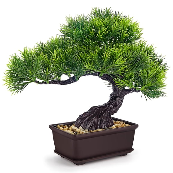 Miracliy 1 Pack Artificial Pine Needle Bonsai Tree Fake Potted Bonsai Plant Decorative Artificial Greenery Ornament for Indoor Home Office Study Desk Shelf Living Room Tabletop Decoration