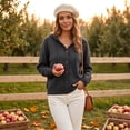 thumbnail image 4 of Women Hooded Button Front Knit Cardigan Top Drawstring Long Sleeve Loose Soft Sweater, M, 4 of 9