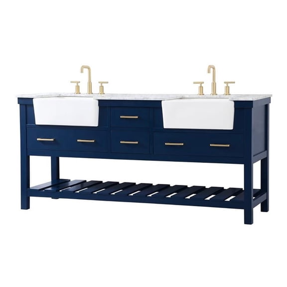 Elegant Decor Clement 72" Aluminum MDF Double Bathroom Vanity in Blue