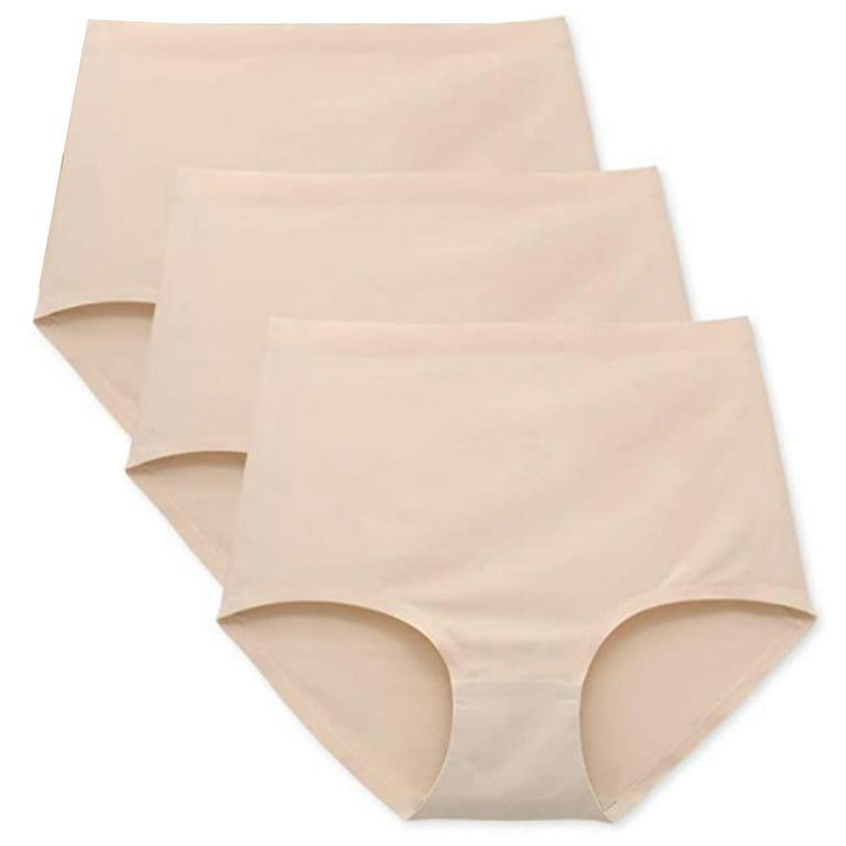 3 Pc Women's Laser Cut Seamless Brief High Waist Panties Underwear Beige  Nude M 