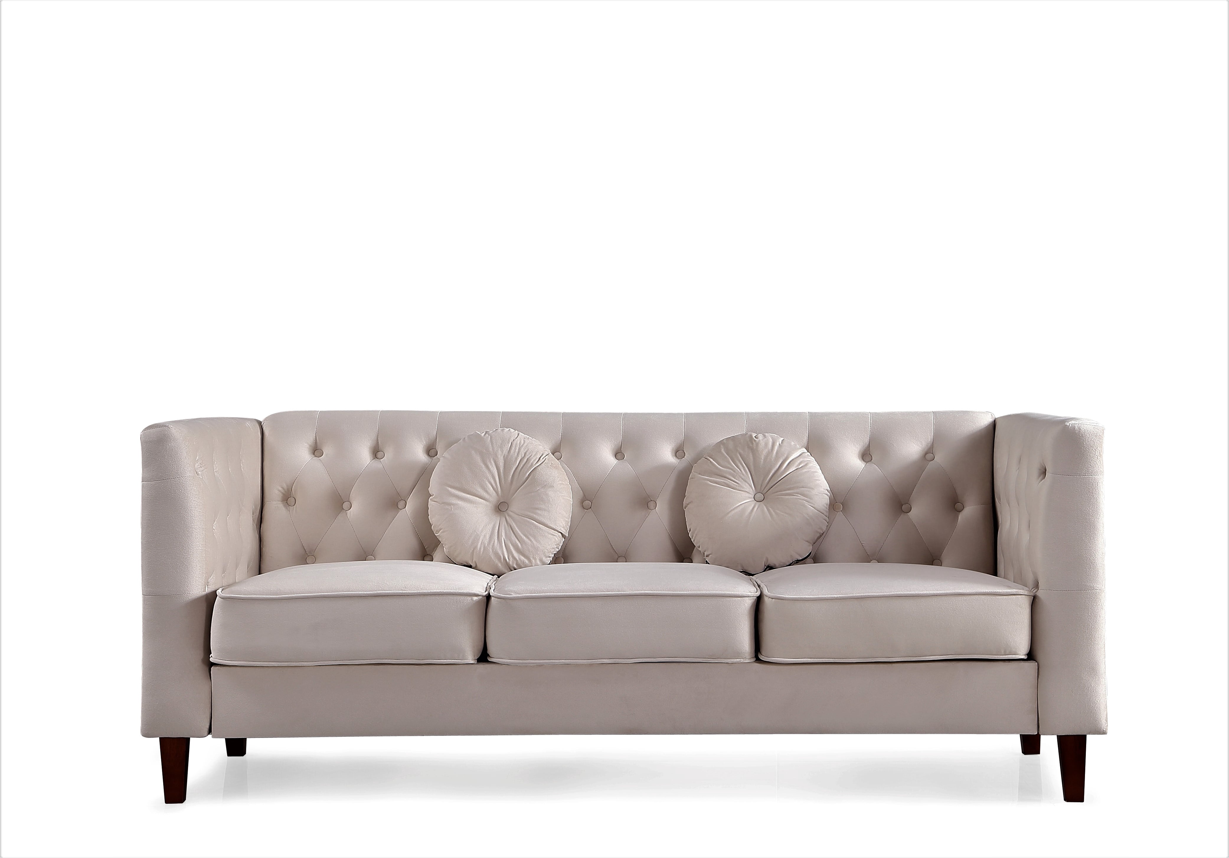 Uspridefurniture Fancher Kittleson Velvet Classic Chesterfield Sofa -Beige