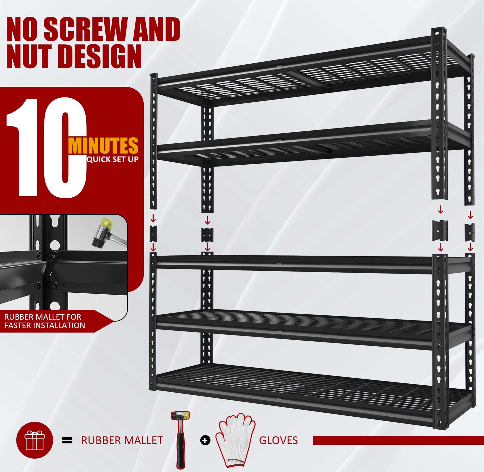 VDEVY 48" W Garage Shelving Unit Heavy Duty Storage Shelves 5-Tier Metal Shelves for Pantry Industrial Shelf