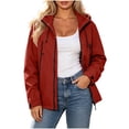 thumbnail image 7 of Zynoxe Plus Size Rain Jacket Women Trendy Waterproof Zip Up Adjustable Cuffs Raincoat with Drawstring Hood Outdoor Travel Hiking Windbreaker Red 4XL, 7 of 7