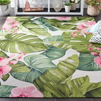 SAFAVIEH Barbados Evan Botanical Indoor/Outdoor Area Rug, Green/Pink, 8' x 10'5"